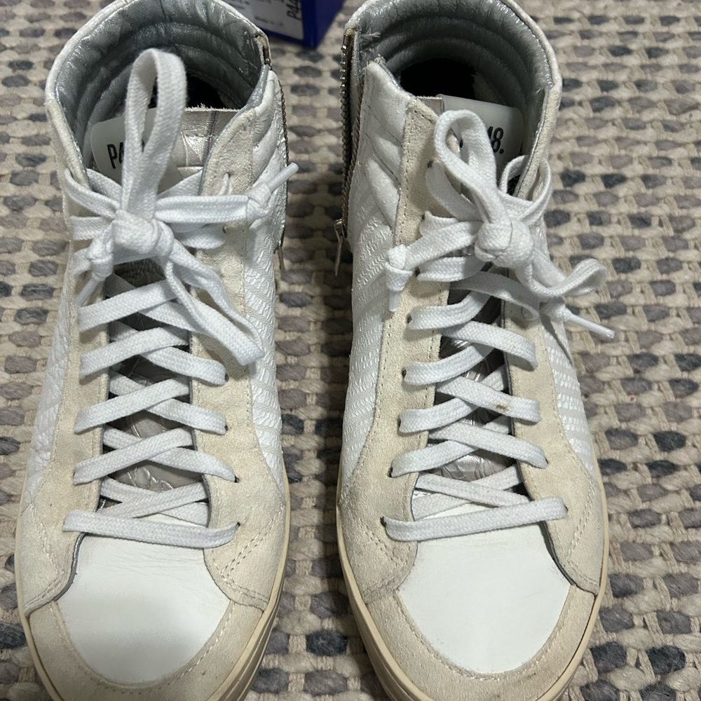 P448 White High-Top Sneakers with Leather and Canvas